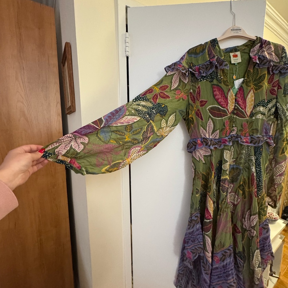 FARM Rio Olive Green Floral Midi Dress with Lavender Hem - Picture 7 of 12